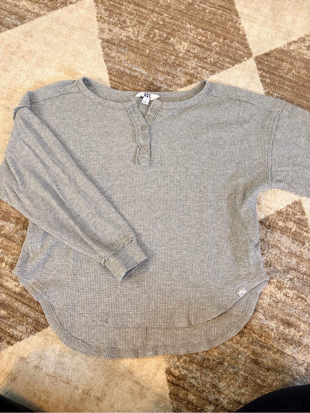 JoyLab Light Gray Waffle Henley Long Sleeve Top